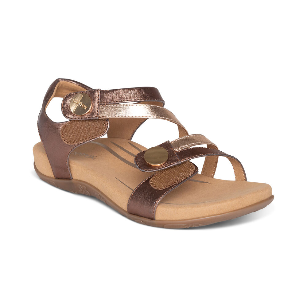 Aetrex Women's Jess Adjustable Quarter Strap Sandals - Bronze | USA EJWACV1